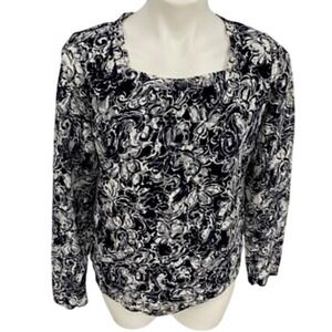 CJ Banks Floral Print‎ Long Sleeve Square Neck Top Blouse Size X